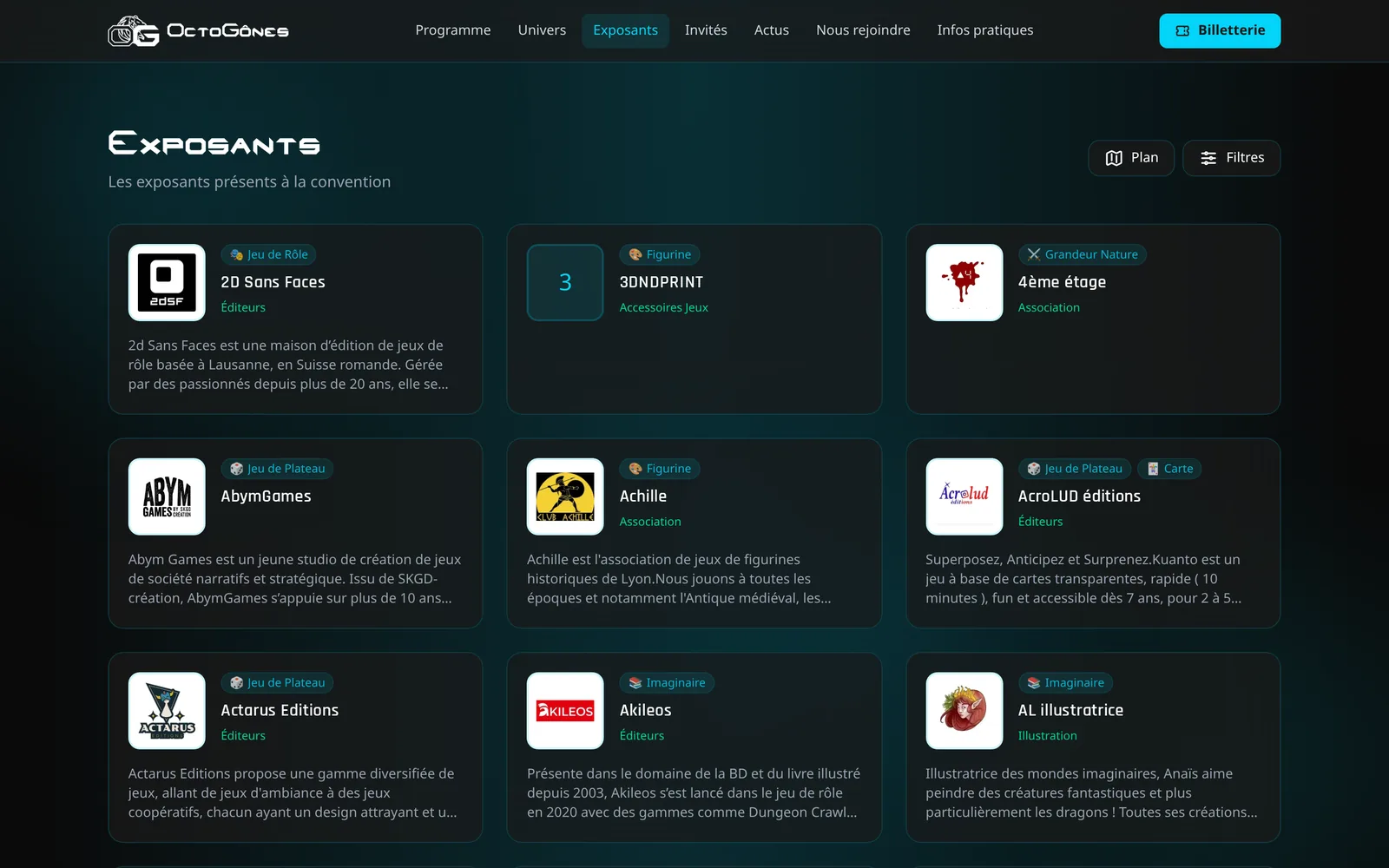 Liste des exposants sur le site de la convention OctoGônes
